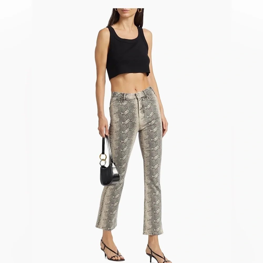 Mother The Hustler Flood Snake Animal Print Jeans Sz 26 High Rise Flare NWT